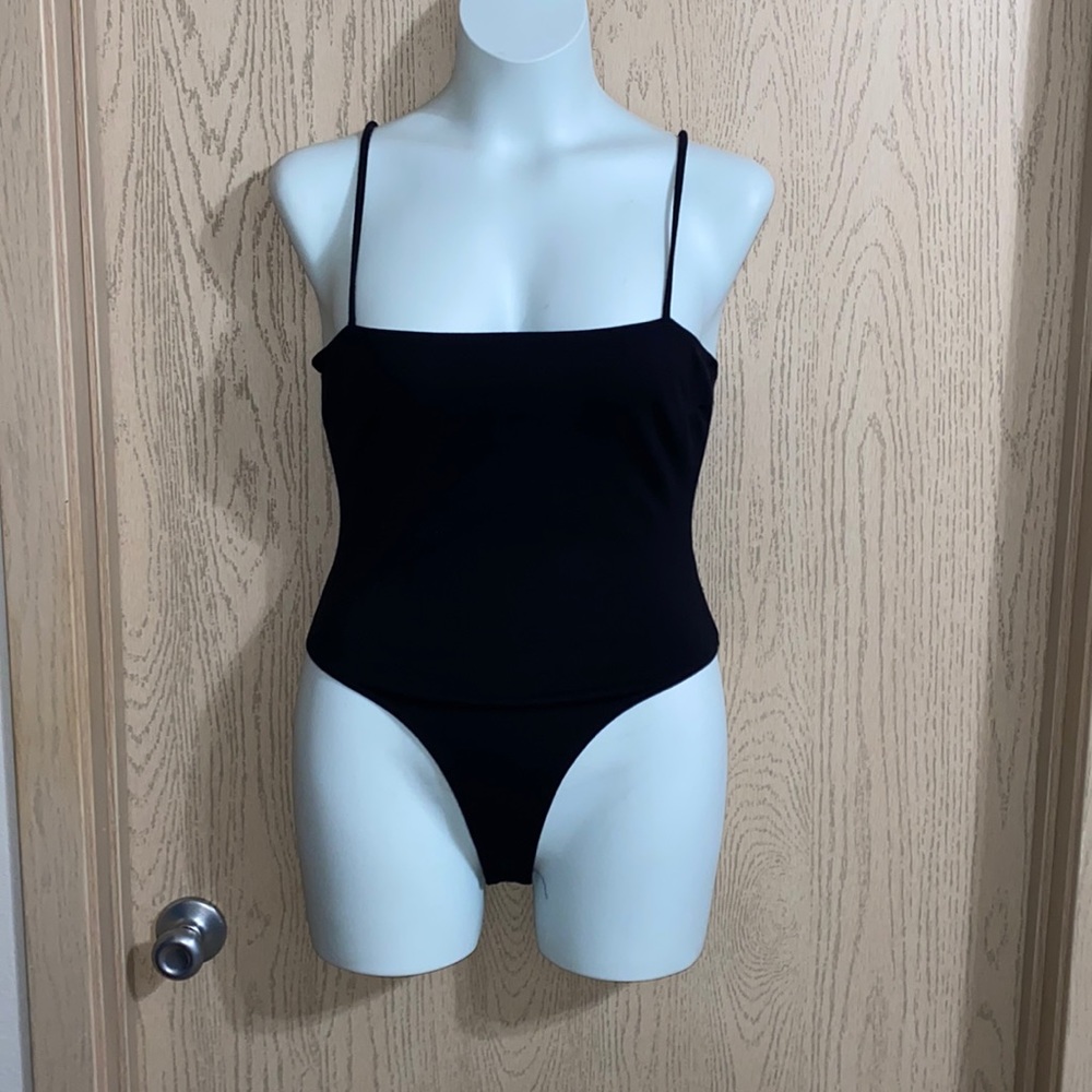 Black spaghetti strap thong body suit
